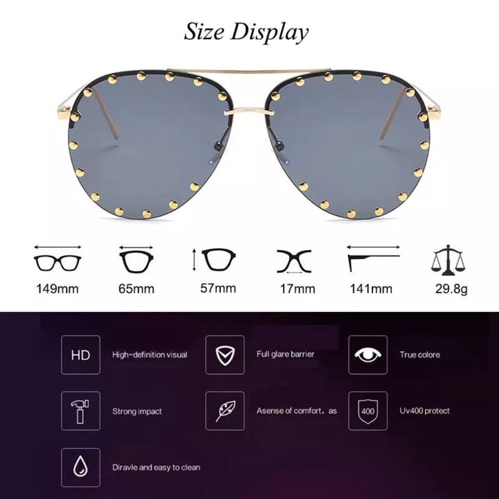 NEW Rivet-Detailing Rimless Pilot Sunglasses - Picture 8 of 12